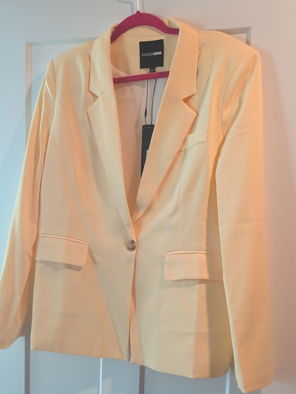 Fashion Nova Cream Single-Button Notch Lapel Blazer
